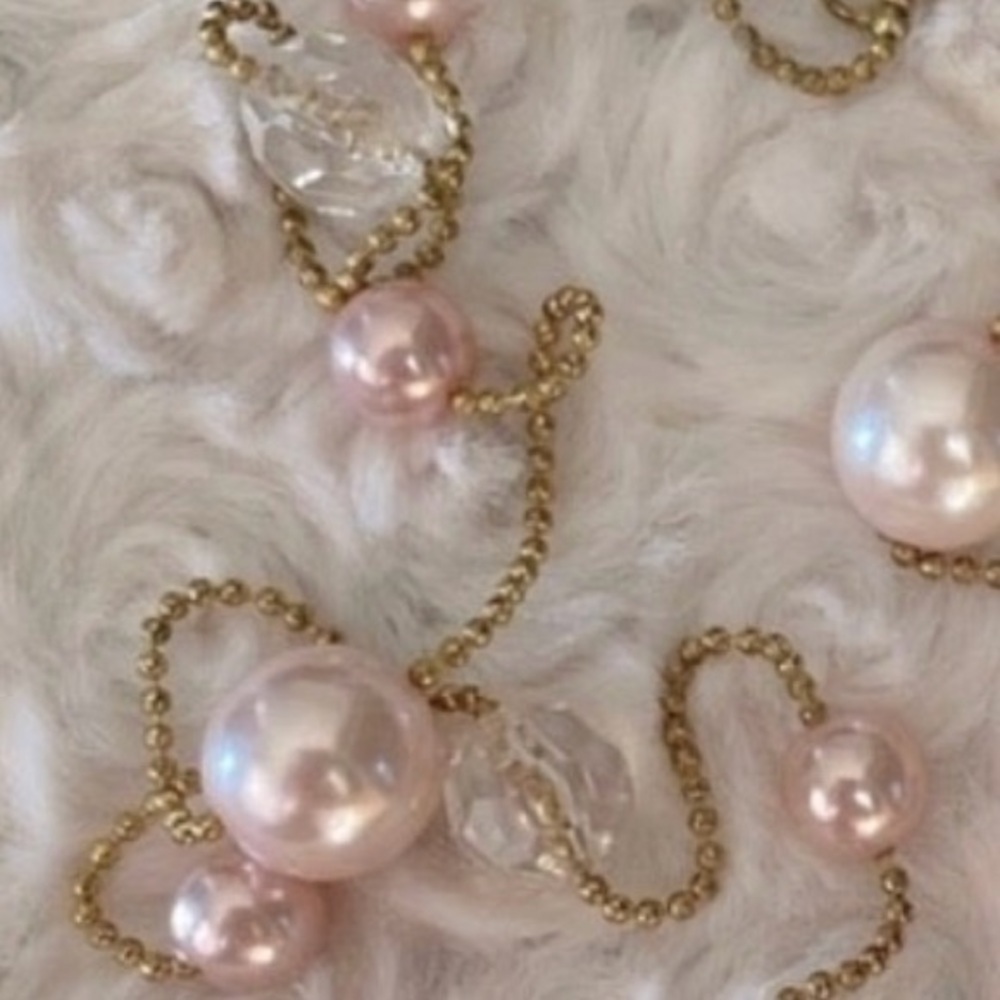 Vintage Blush Pearl Clear Faceted Bead Goldtone 40” Long Chain Necklace
